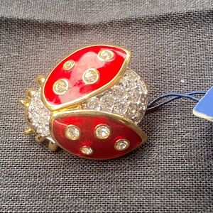Swarovski Red and Silver ladybug Brooch